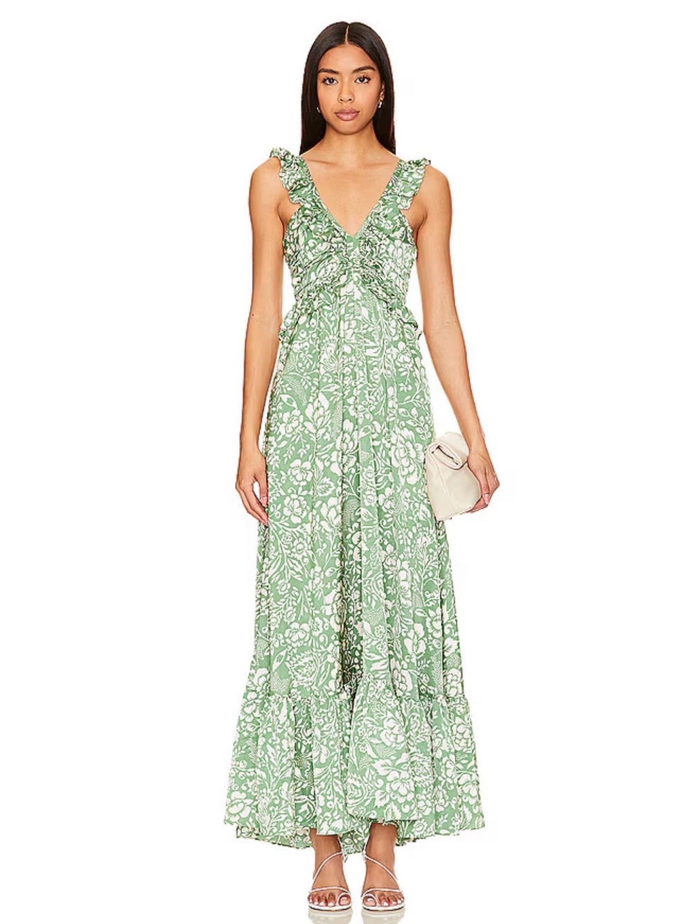 Heartloom Galeta Sage Green Floral Maxi Dress in Verde